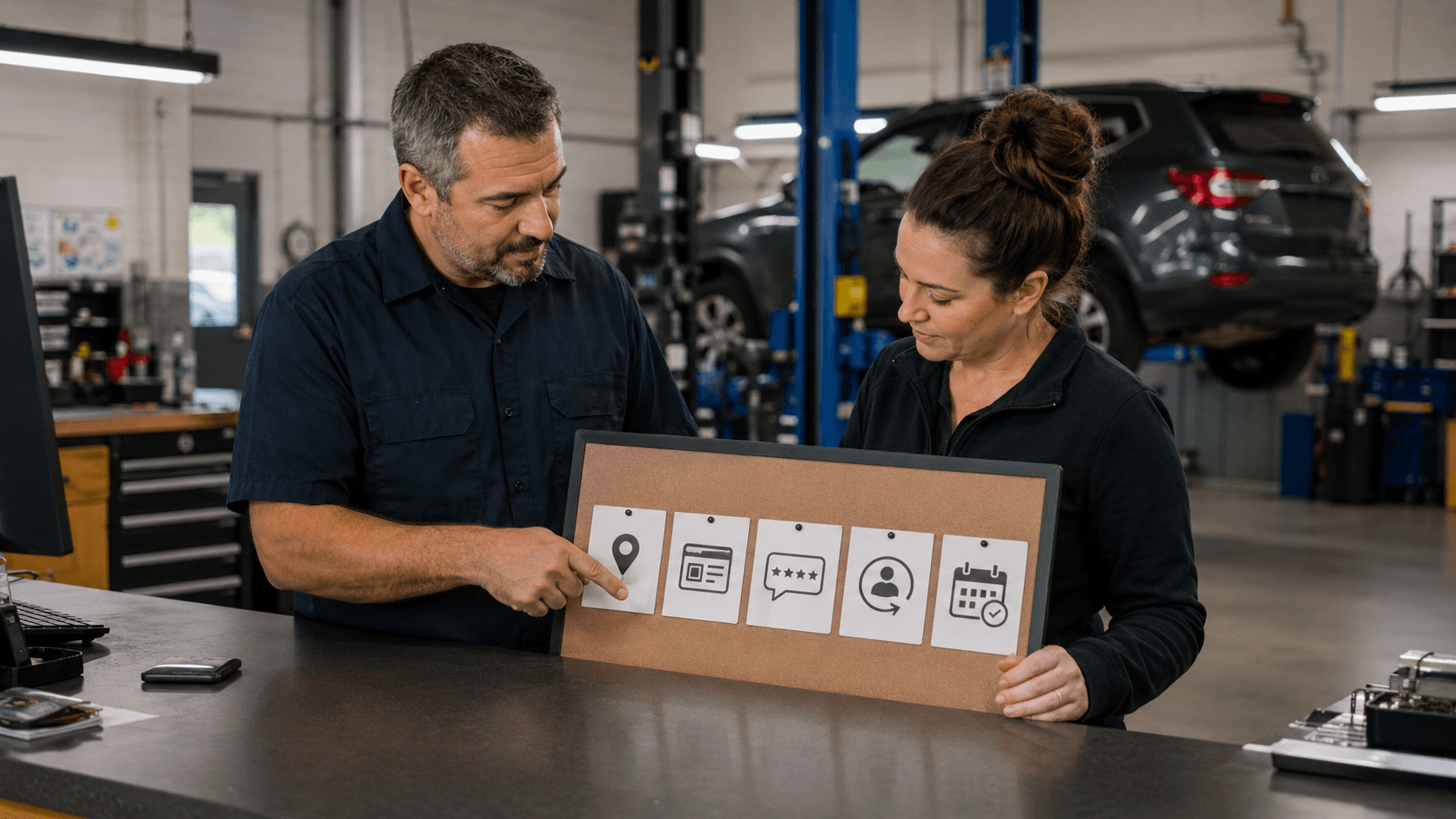 team reviewing 2026 auto repair shop marketing trends to choode the right channel