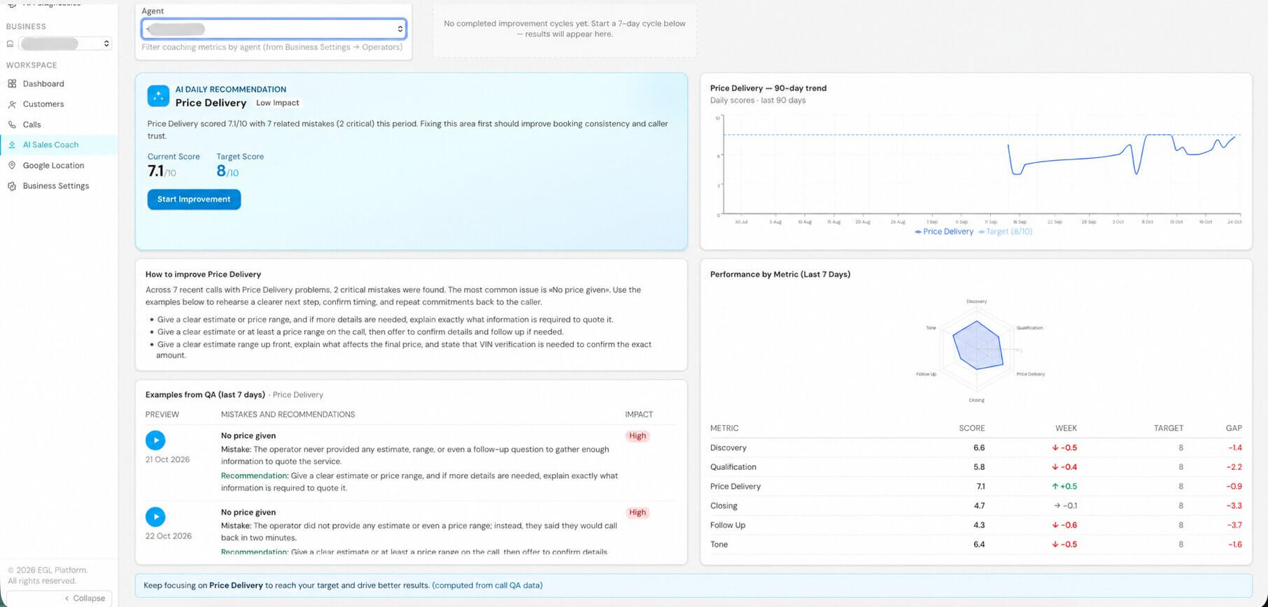 AI Sales Coach in EGL Platform